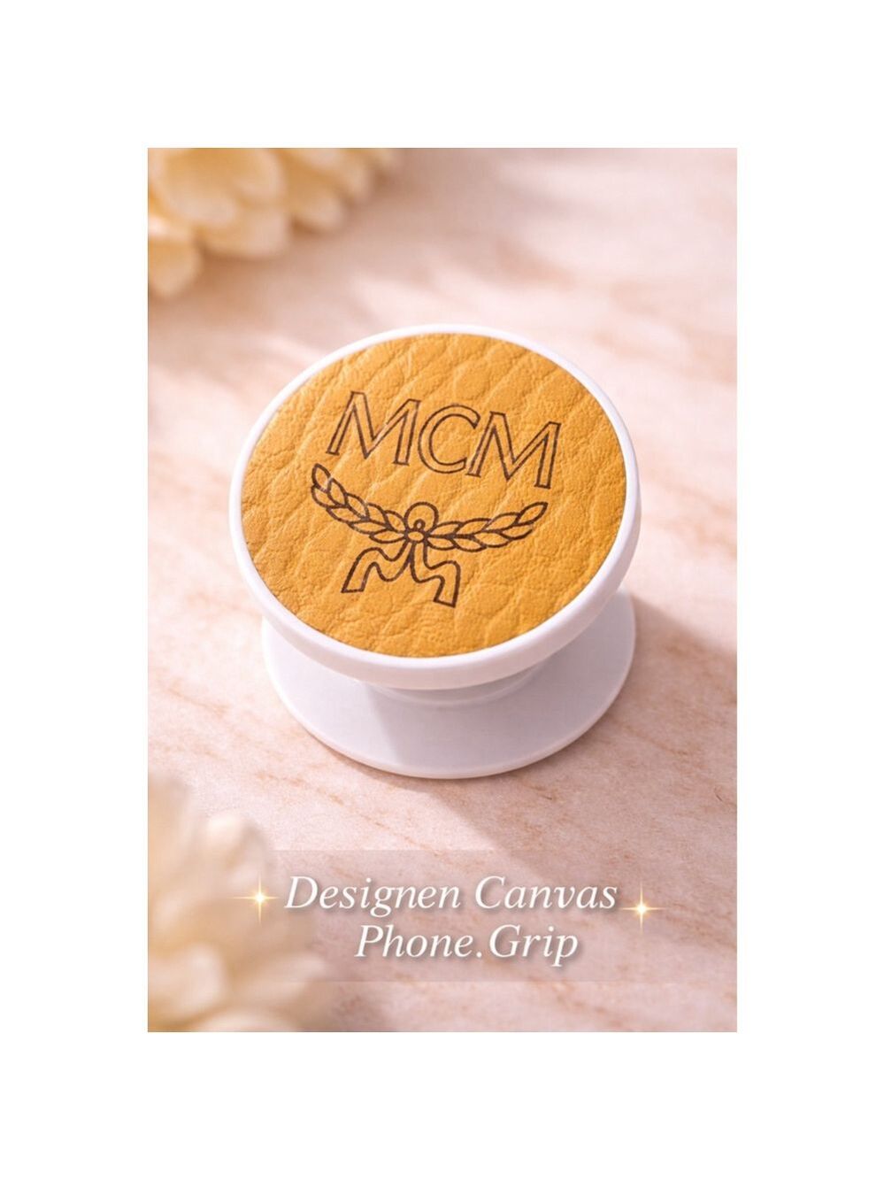 Handmade  Canvas Phone Grip | Tan Monogram Style Pop Socket